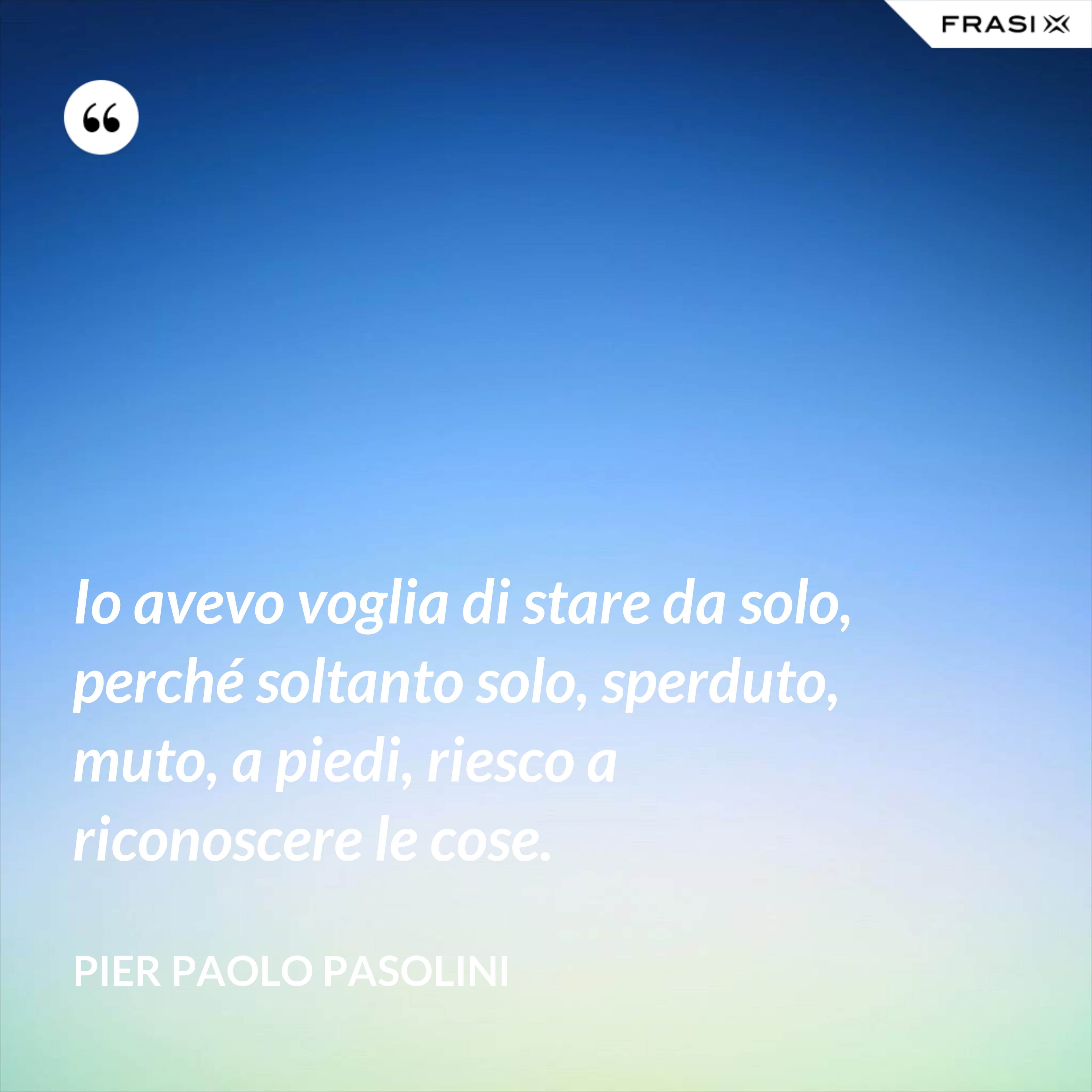 Io avevo voglia di stare da solo, perché soltanto solo, sperduto, muto, a piedi, riesco a riconoscere le cose. - Pier Paolo Pasolini