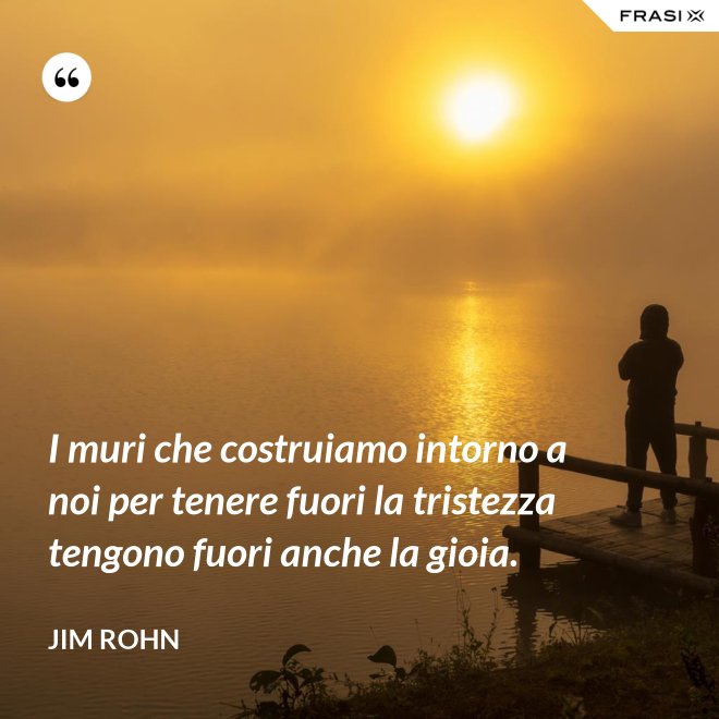 I muri che costruiamo intorno a noi per tenere fuori la tristezza tengono fuori anche la gioia. - Jim Rohn