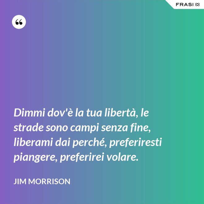 Dimmi dov'è la tua libertà, le strade sono campi senza fine, liberami dai perché, preferiresti piangere, preferirei volare. - Jim Morrison