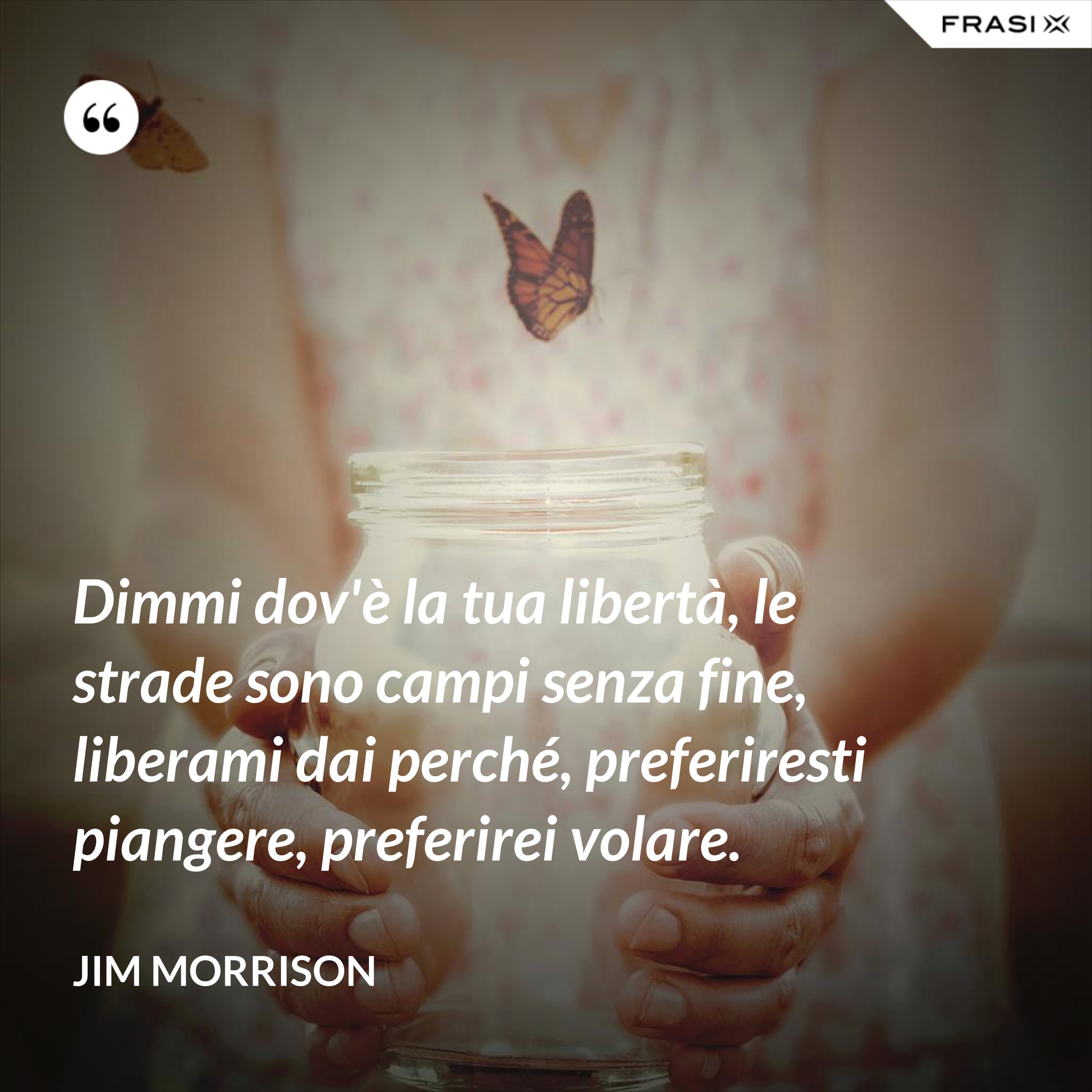 Dimmi dov'è la tua libertà, le strade sono campi senza fine, liberami dai perché, preferiresti piangere, preferirei volare. - Jim Morrison