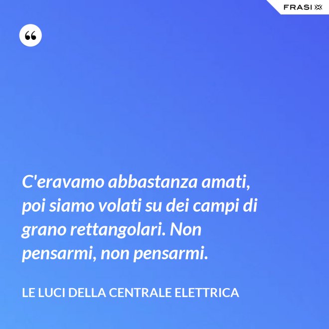 C'eravamo abbastanza amati, poi siamo volati su dei campi di grano rettangolari. Non pensarmi, non pensarmi. - Le luci della centrale elettrica