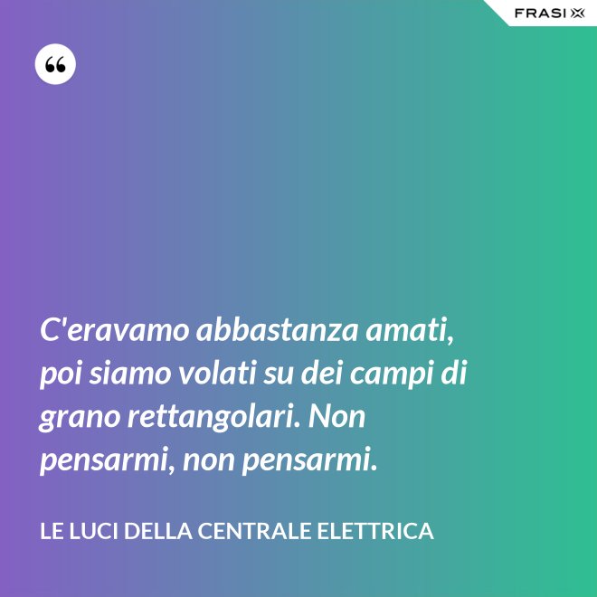 C'eravamo abbastanza amati, poi siamo volati su dei campi di grano rettangolari. Non pensarmi, non pensarmi. - Le luci della centrale elettrica