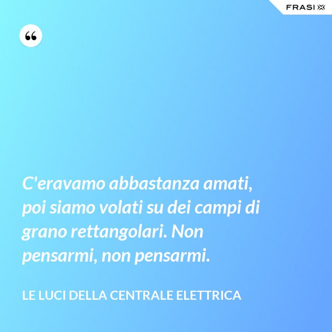 C'eravamo abbastanza amati, poi siamo volati su dei campi di grano rettangolari. Non pensarmi, non pensarmi. - Le luci della centrale elettrica