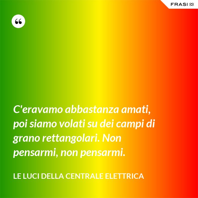 C'eravamo abbastanza amati, poi siamo volati su dei campi di grano rettangolari. Non pensarmi, non pensarmi. - Le luci della centrale elettrica