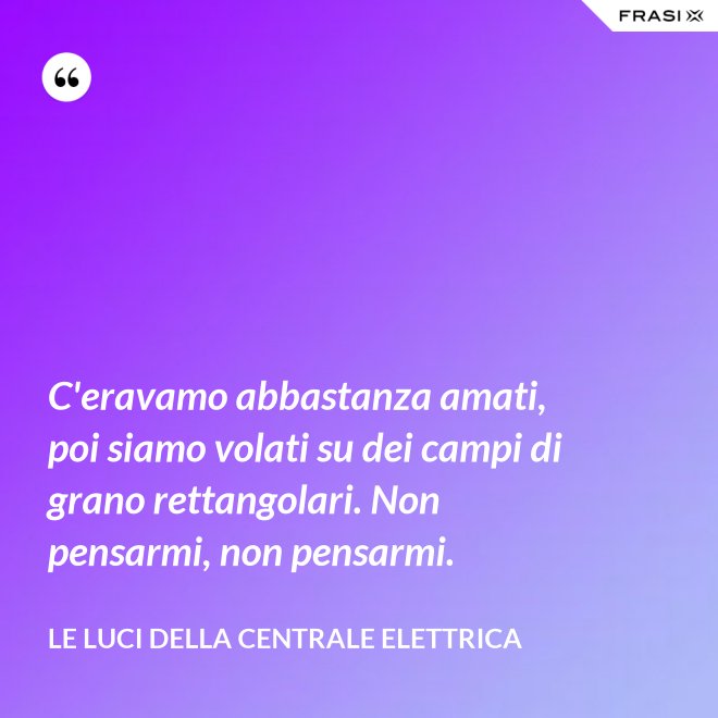 C'eravamo abbastanza amati, poi siamo volati su dei campi di grano rettangolari. Non pensarmi, non pensarmi. - Le luci della centrale elettrica