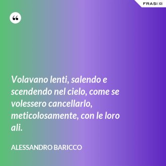 Volavano lenti, salendo e scendendo nel cielo, come se volessero cancellarlo, meticolosamente, con le loro ali. - Alessandro Baricco