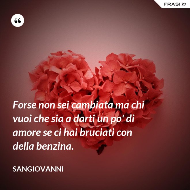 Forse non sei cambiata ma chi vuoi che sia a darti un po' di amore se ci hai bruciati con della benzina. - Sangiovanni
