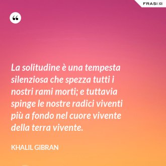 La solitudine è una tempesta silenziosa che spezza tutti i nostri rami morti; e tuttavia spinge le nostre radici viventi più a fondo nel cuore vivente della terra vivente. - Khalil Gibran