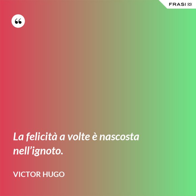 La felicità a volte è nascosta nell’ignoto. - Victor Hugo