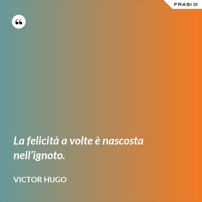 La felicità a volte è nascosta nell’ignoto. - Victor Hugo