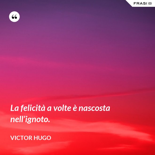 La felicità a volte è nascosta nell’ignoto. - Victor Hugo