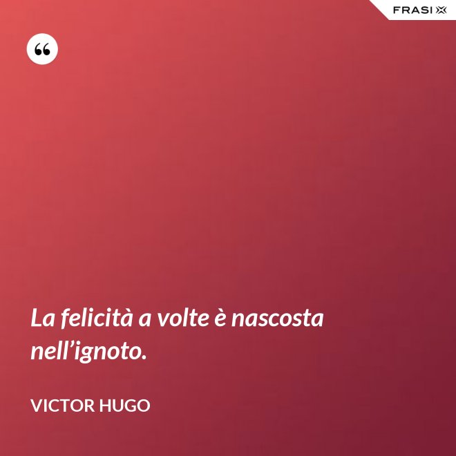 La felicità a volte è nascosta nell’ignoto. - Victor Hugo