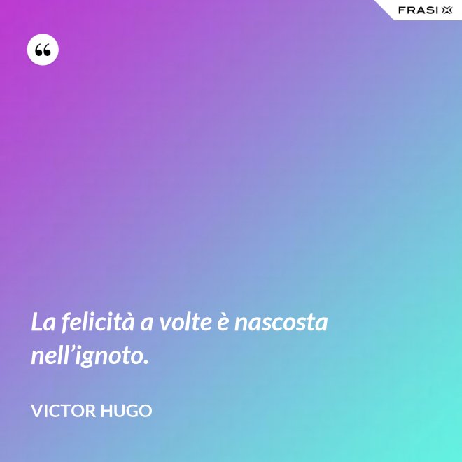 La felicità a volte è nascosta nell’ignoto. - Victor Hugo
