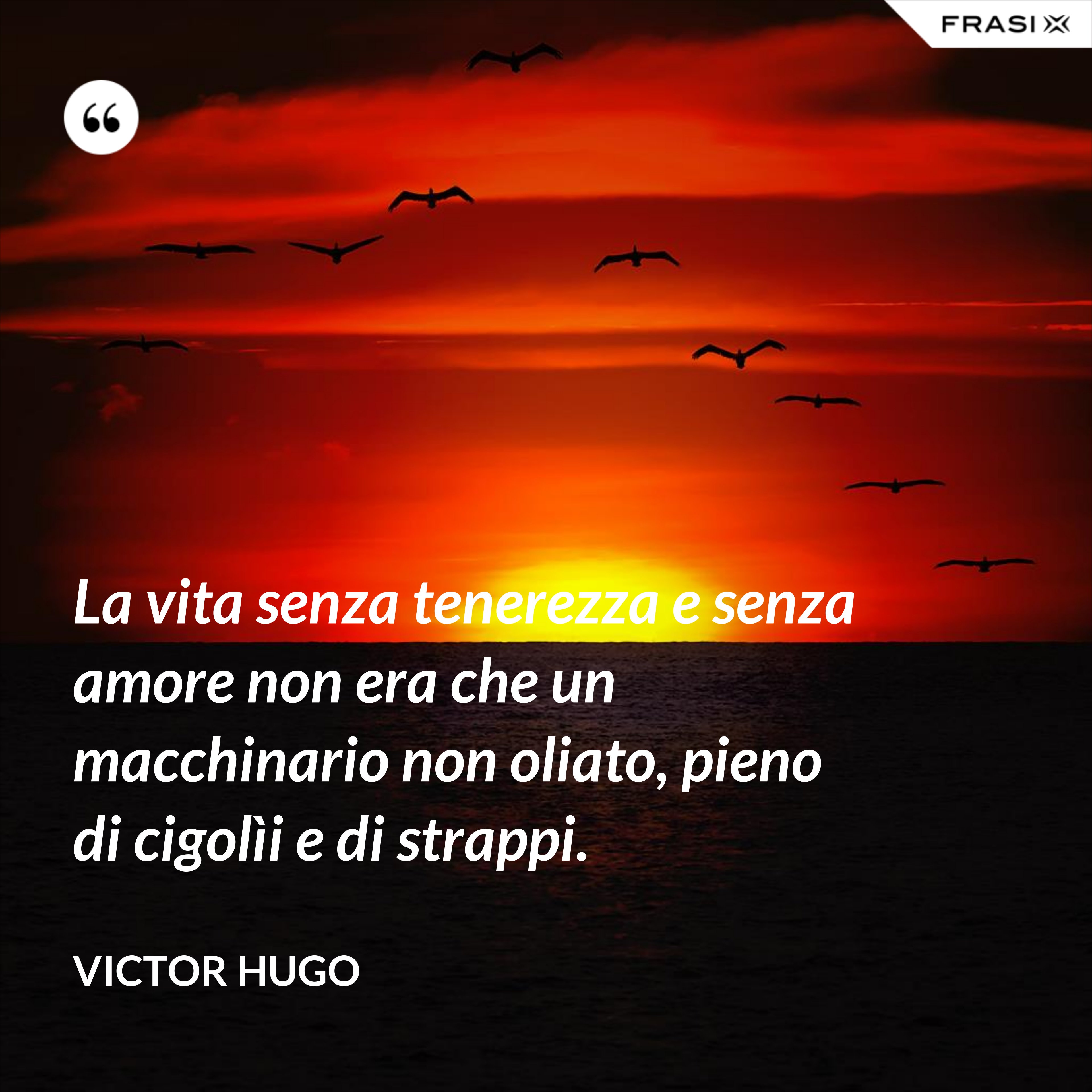 La vita senza tenerezza e senza amore non era che un macchinario non oliato, pieno di cigolìi e di strappi. - Victor Hugo