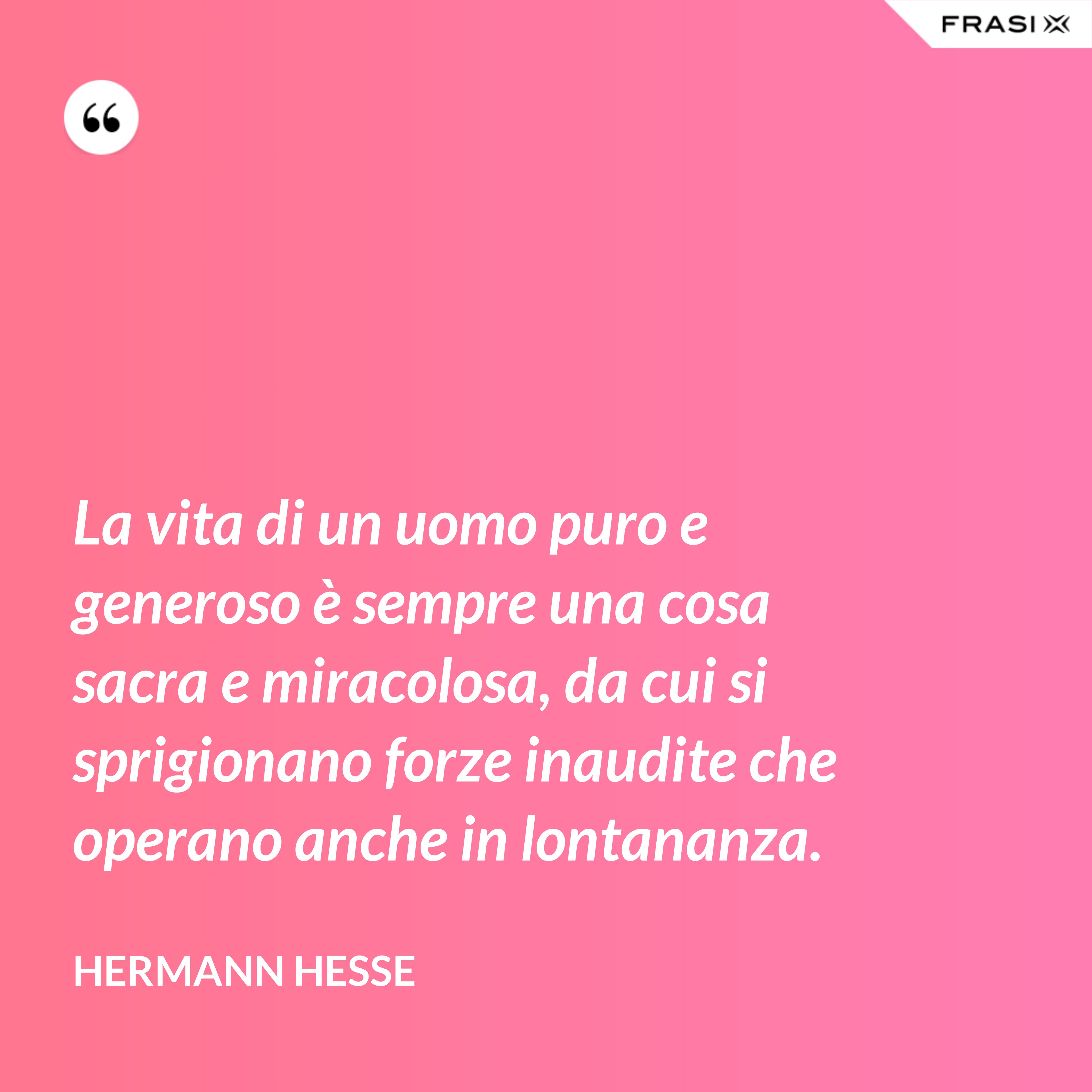La vita di un uomo puro e generoso è sempre una cosa sacra e miracolosa, da cui si sprigionano forze inaudite che operano anche in lontananza. - Hermann Hesse