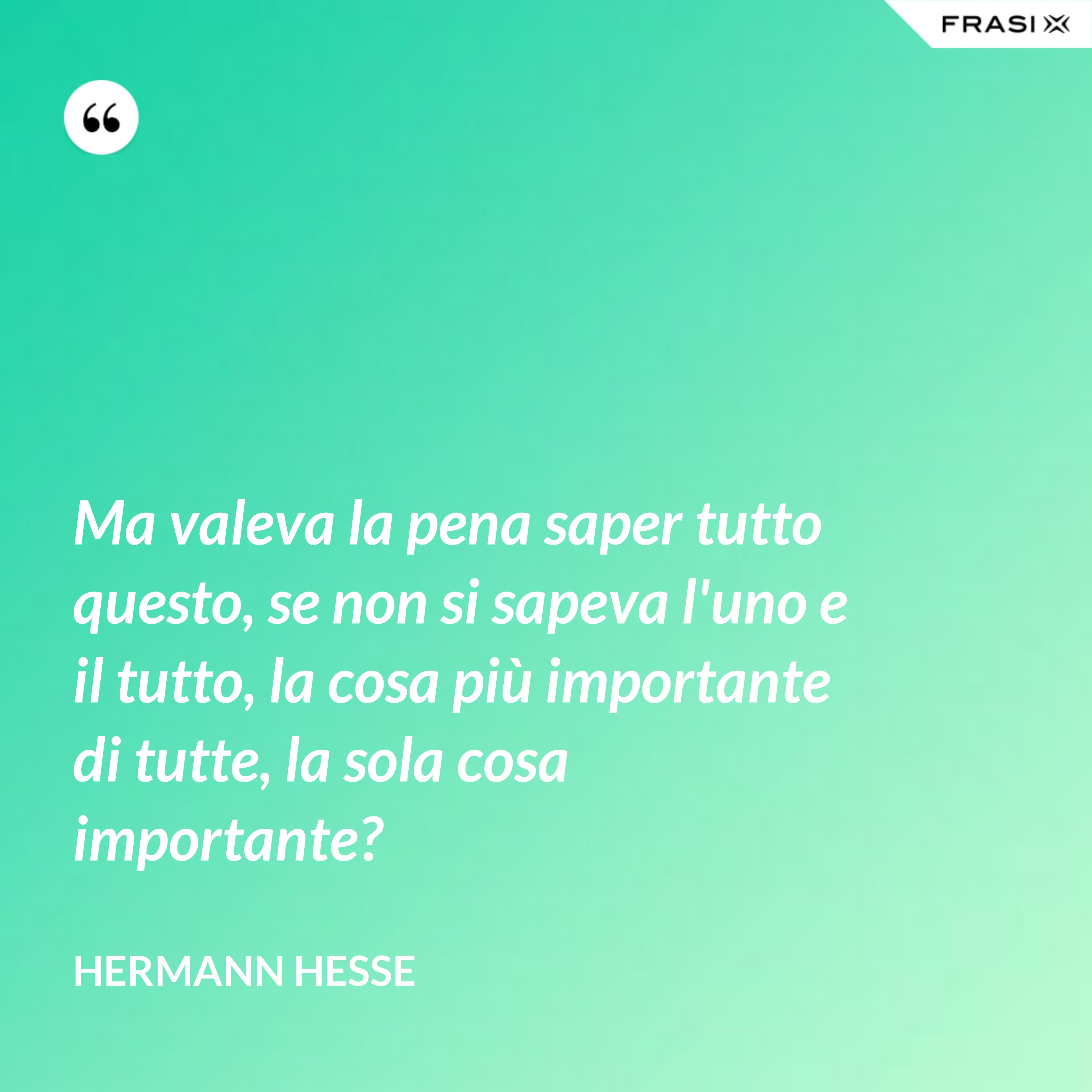 Ma valeva la pena saper tutto questo, se non si sapeva l'uno e il tutto, la cosa più importante di tutte, la sola cosa importante? - Hermann Hesse