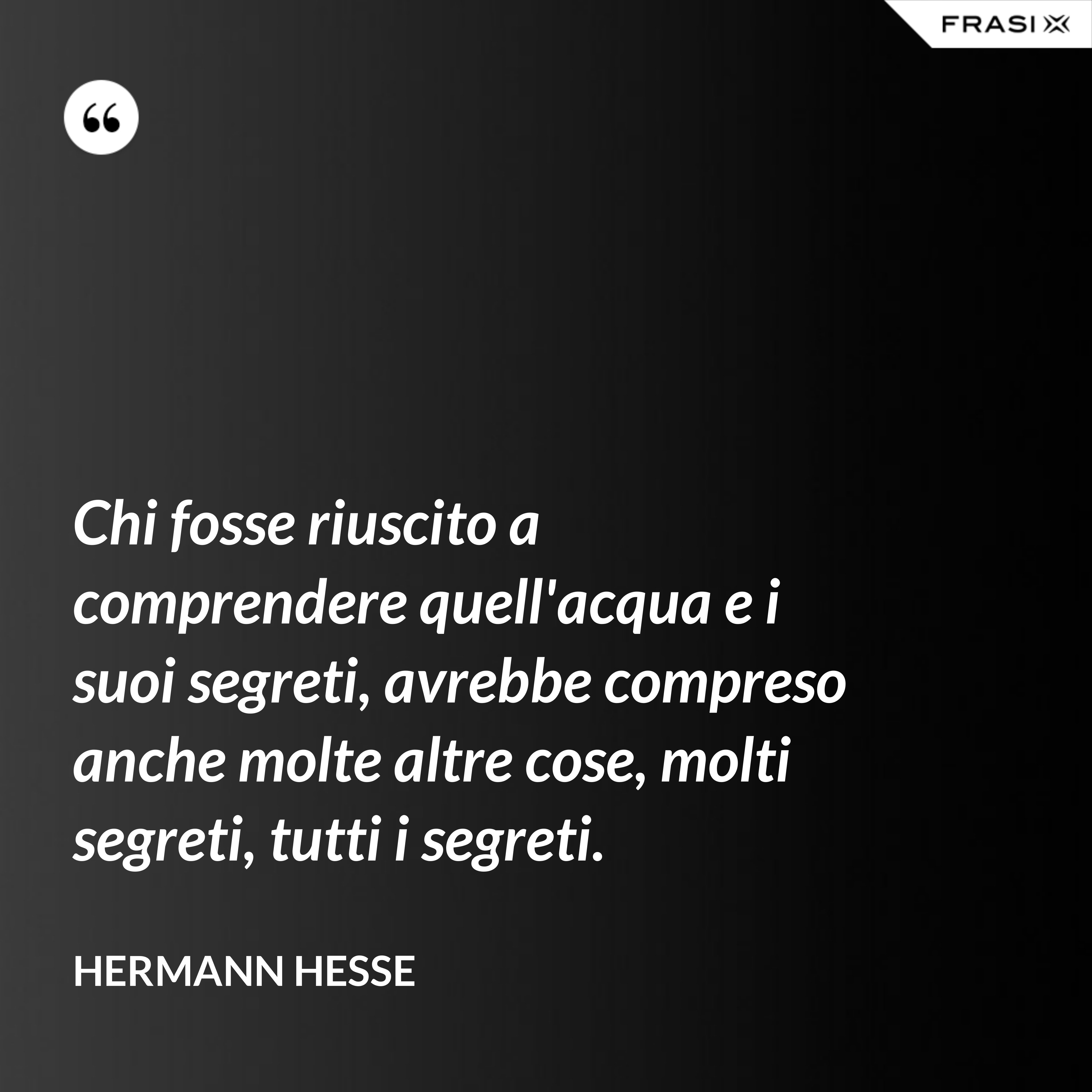 Chi fosse riuscito a comprendere quell'acqua e i suoi segreti, avrebbe compreso anche molte altre cose, molti segreti, tutti i segreti. - Hermann Hesse