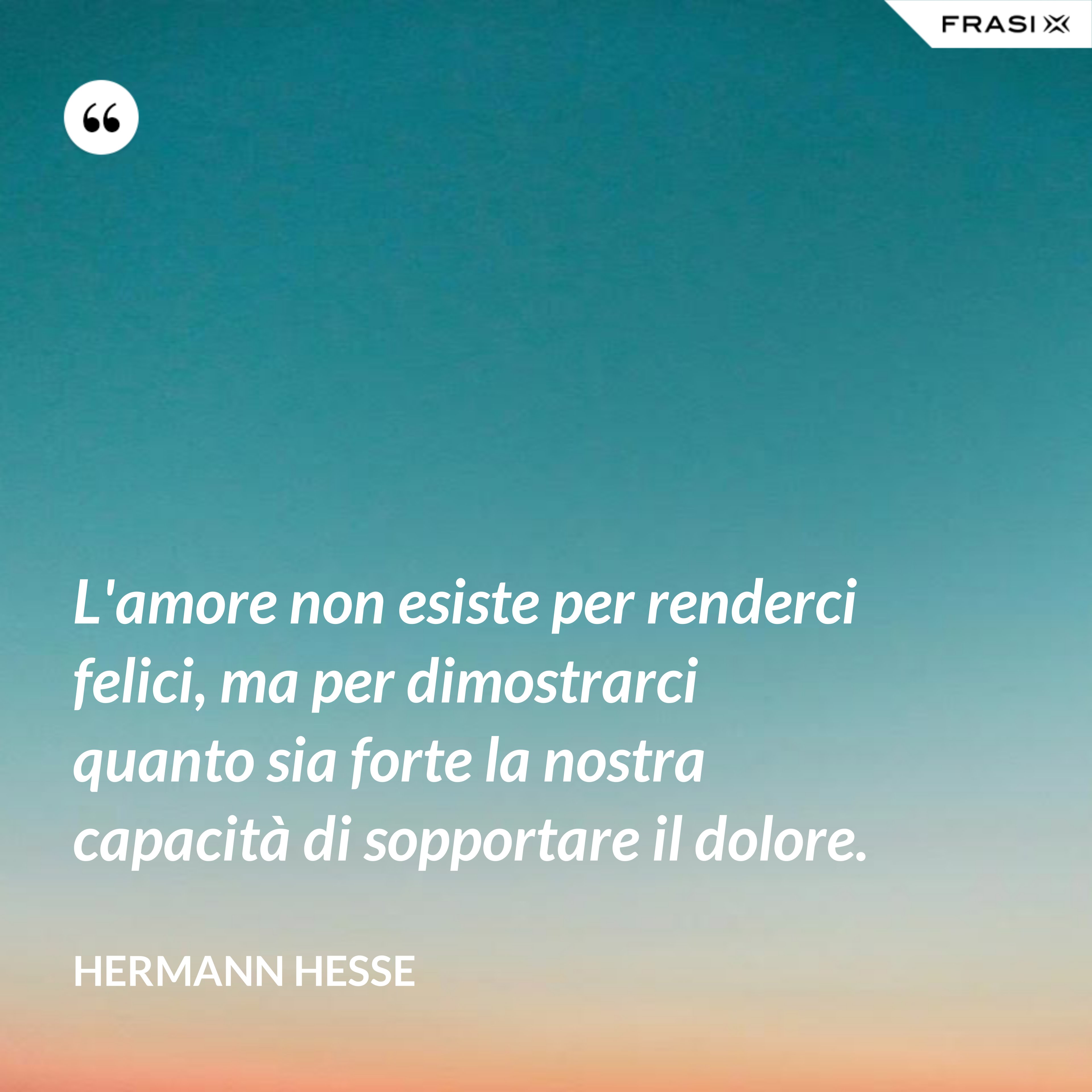 L'amore non esiste per renderci felici, ma per dimostrarci quanto sia forte la nostra capacità di sopportare il dolore. - Hermann Hesse