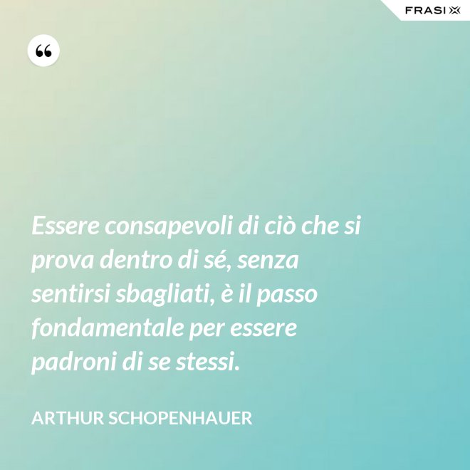 Essere consapevoli di ciò che si prova dentro di sé, senza sentirsi sbagliati, è il passo fondamentale per essere padroni di se stessi. - Arthur Schopenhauer