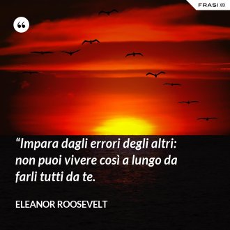 “Impara dagli errori degli altri: non puoi vivere così a lungo da farli tutti da te. - Eleanor Roosevelt