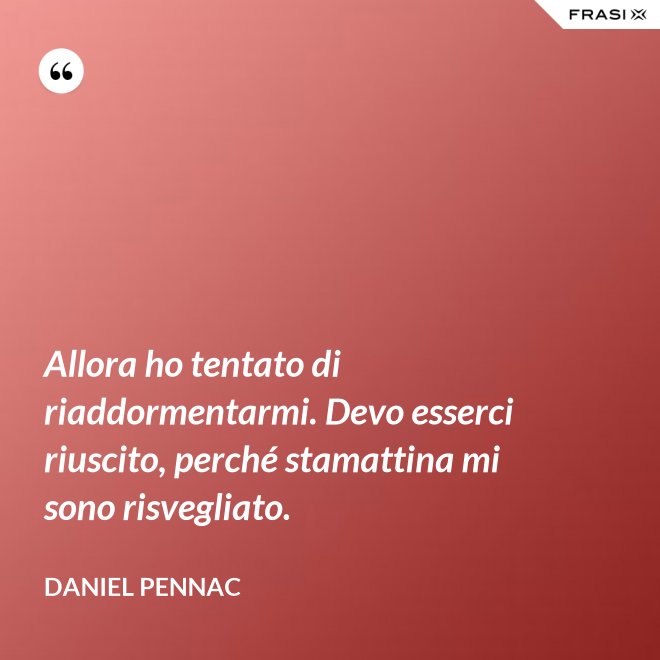 Allora ho tentato di riaddormentarmi. Devo esserci riuscito, perché stamattina mi sono risvegliato. - Daniel Pennac