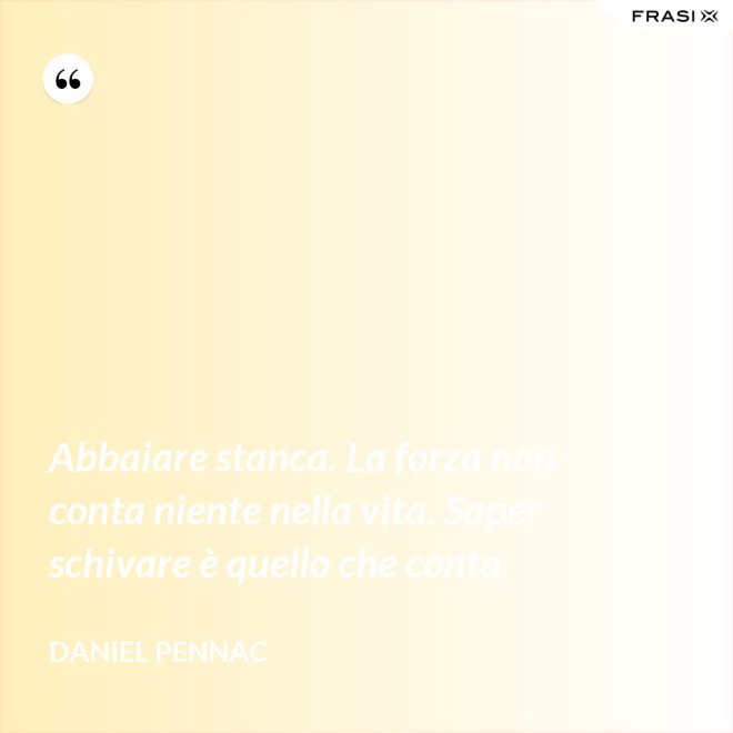 Abbaiare stanca. La forza non conta niente nella vita. Saper schivare è quello che conta. - Daniel Pennac