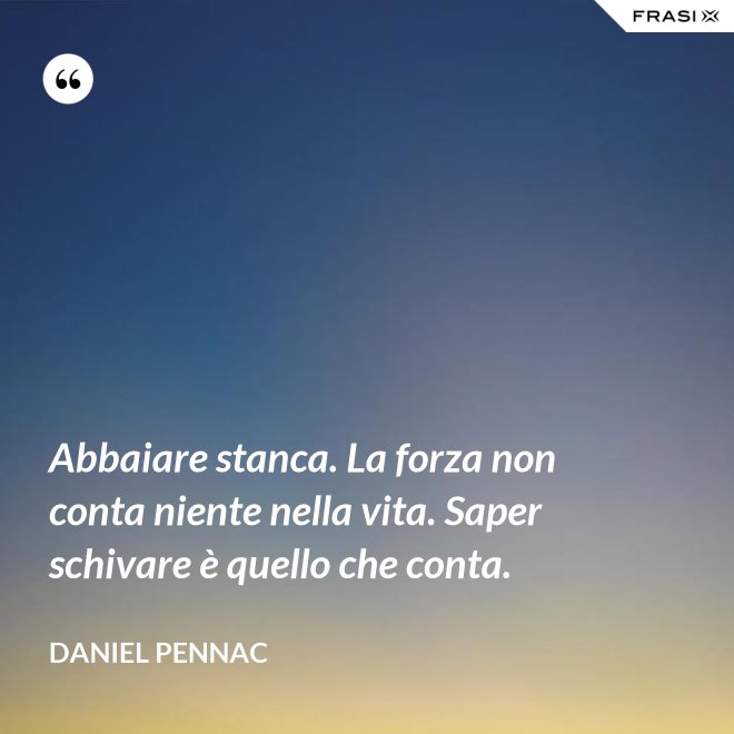 Abbaiare stanca. La forza non conta niente nella vita. Saper schivare è quello che conta. - Daniel Pennac
