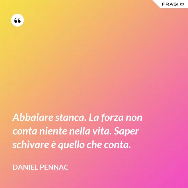 Abbaiare stanca. La forza non conta niente nella vita. Saper schivare è quello che conta. - Daniel Pennac