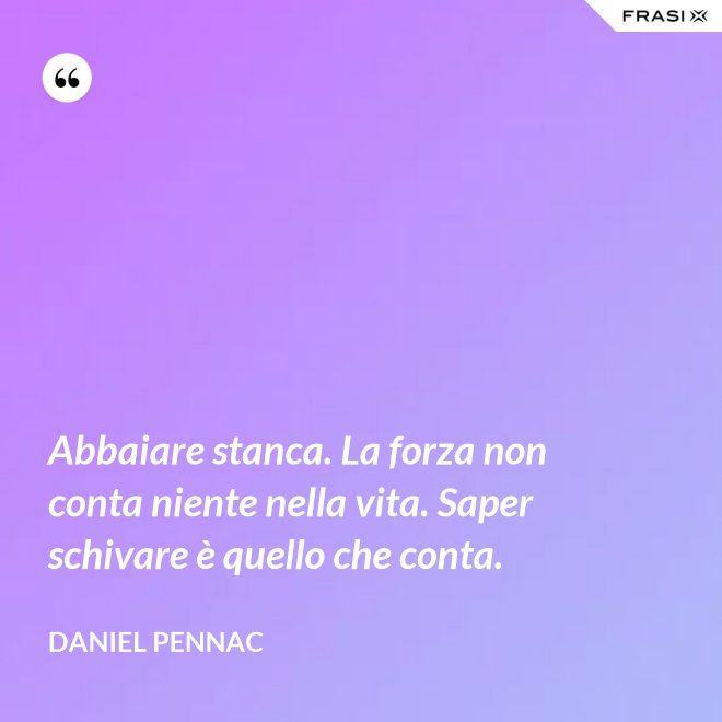 Abbaiare stanca. La forza non conta niente nella vita. Saper schivare è quello che conta. - Daniel Pennac