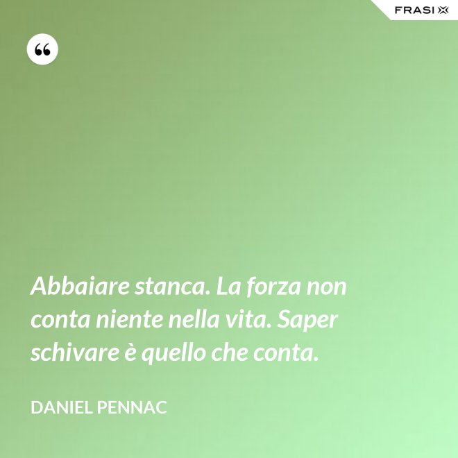 Abbaiare stanca. La forza non conta niente nella vita. Saper schivare è quello che conta. - Daniel Pennac