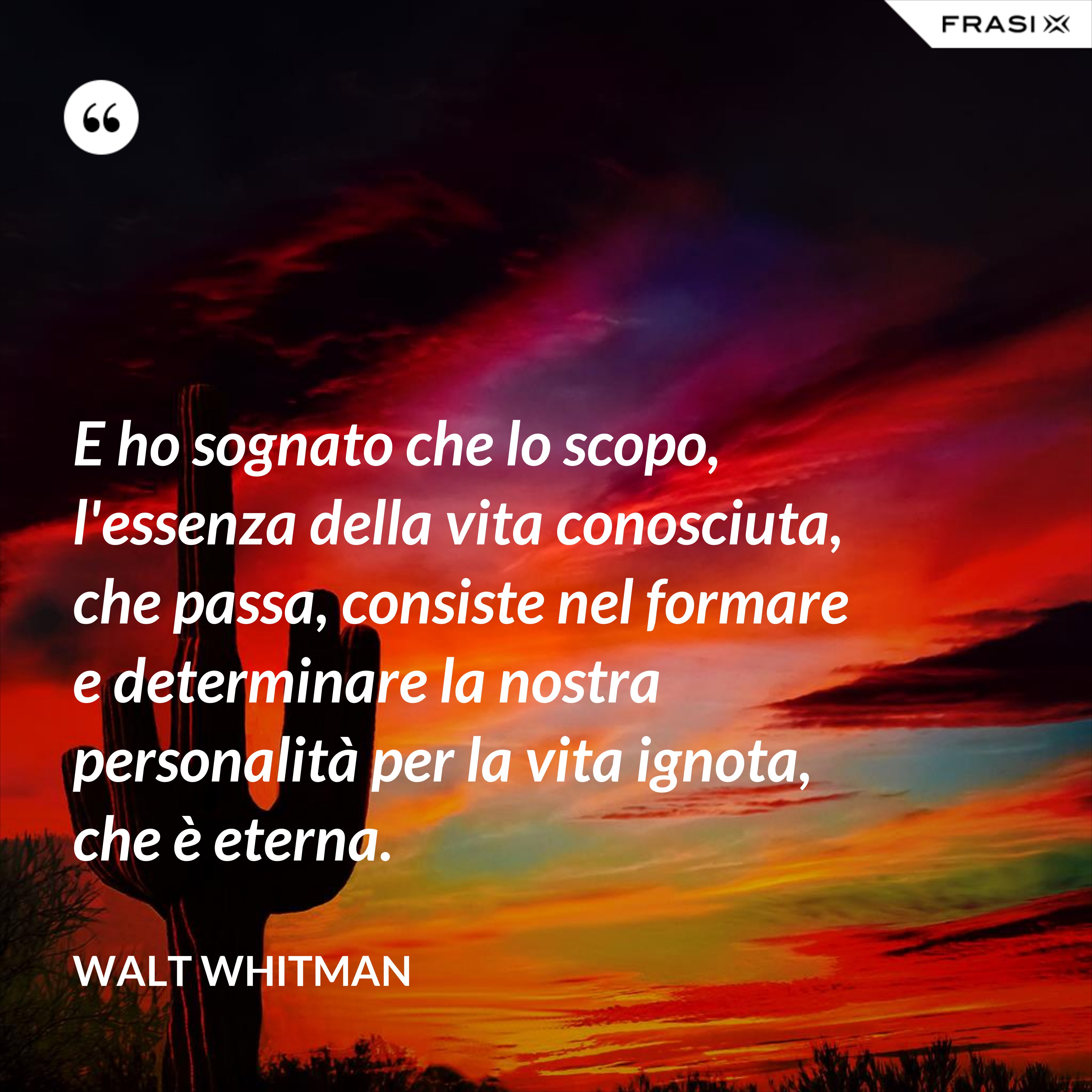 E ho sognato che lo scopo, l'essenza della vita conosciuta, che passa, consiste nel formare e determinare la nostra personalità per la vita ignota, che è eterna. - Walt Whitman