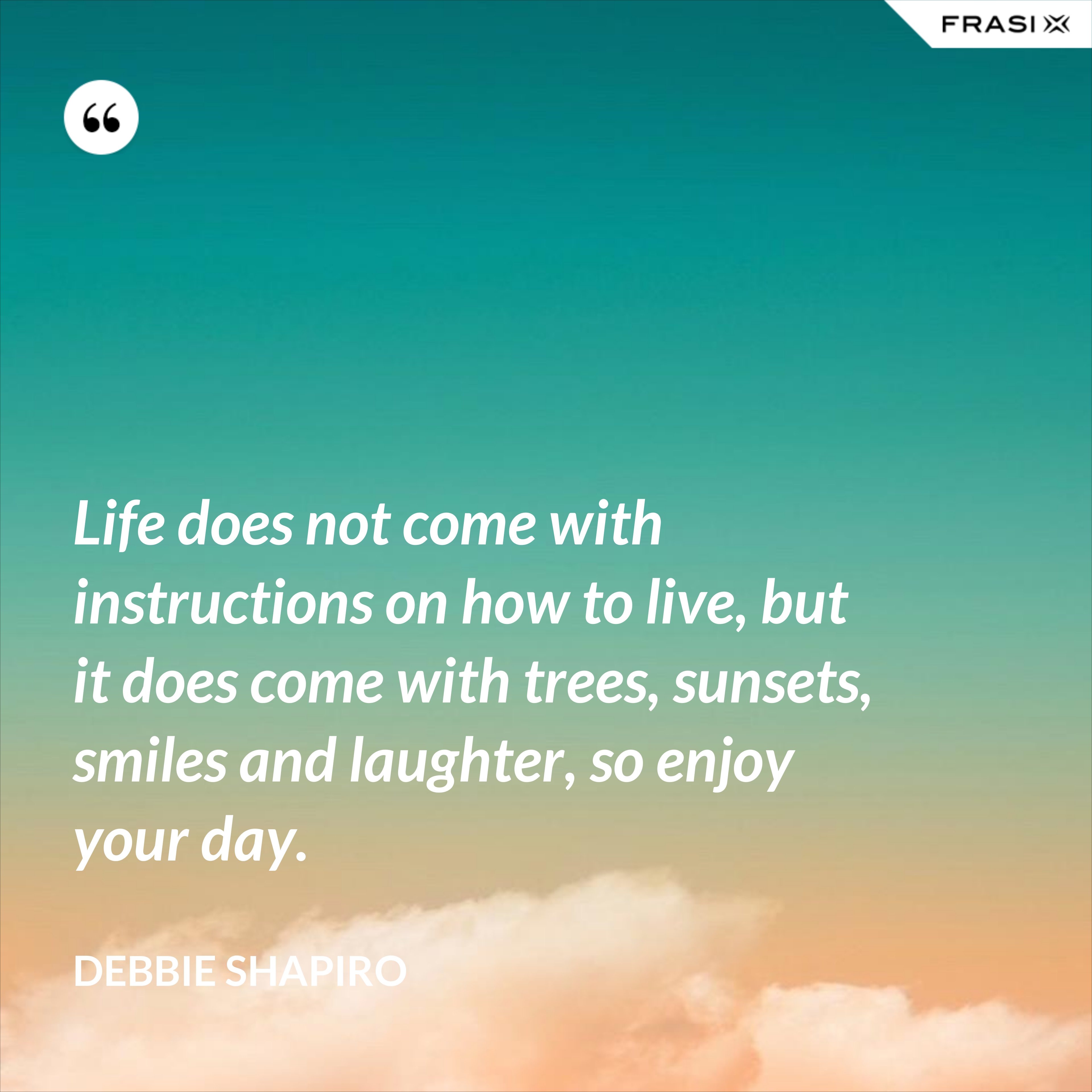 Life does not come with instructions on how to live, but it does come with trees, sunsets, smiles and laughter, so enjoy your day. - Debbie Shapiro