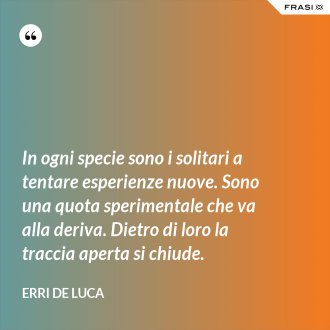 In ogni specie sono i solitari a tentare esperienze nuove. Sono una quota sperimentale che va alla deriva. Dietro di loro la traccia aperta si chiude. - Erri De Luca