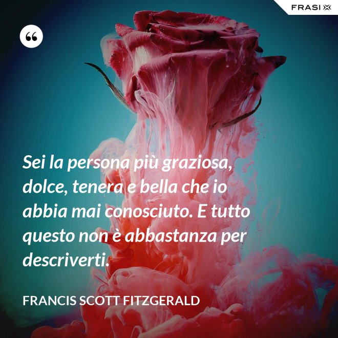 Sei la persona più graziosa, dolce, tenera e bella che io abbia mai conosciuto. E tutto questo non è abbastanza per descriverti. - Francis Scott Fitzgerald