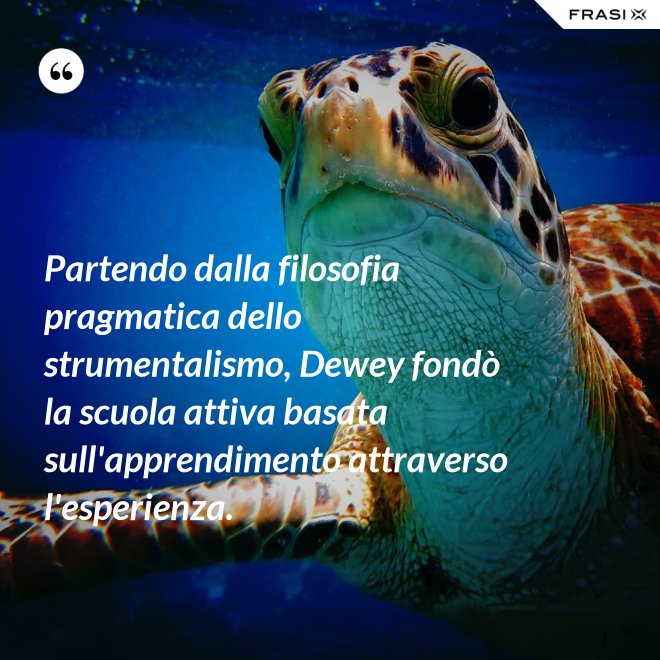 Partendo dalla filosofia pragmatica dello strumentalismo, Dewey fondò la scuola attiva basata sull'apprendimento attraverso l'esperienza. - Anonimo