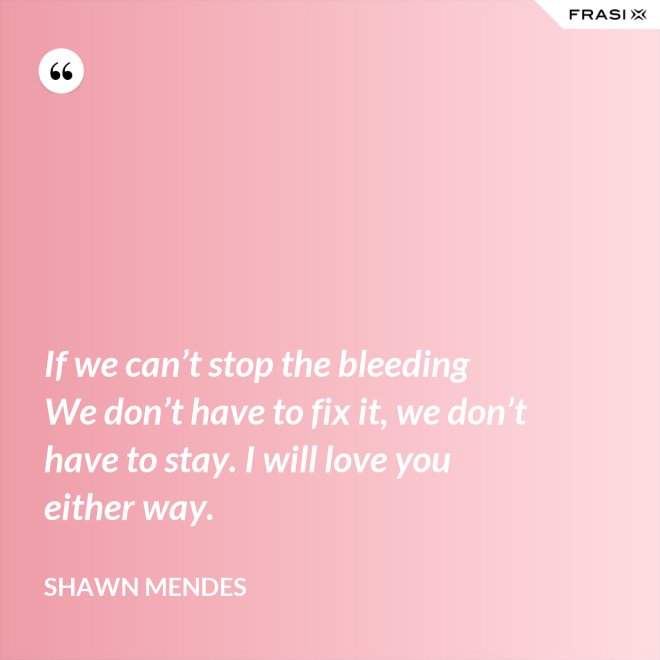 If we can’t stop the bleeding We don’t have to fix it, we don’t have to stay. I will love you either way. - Shawn Mendes