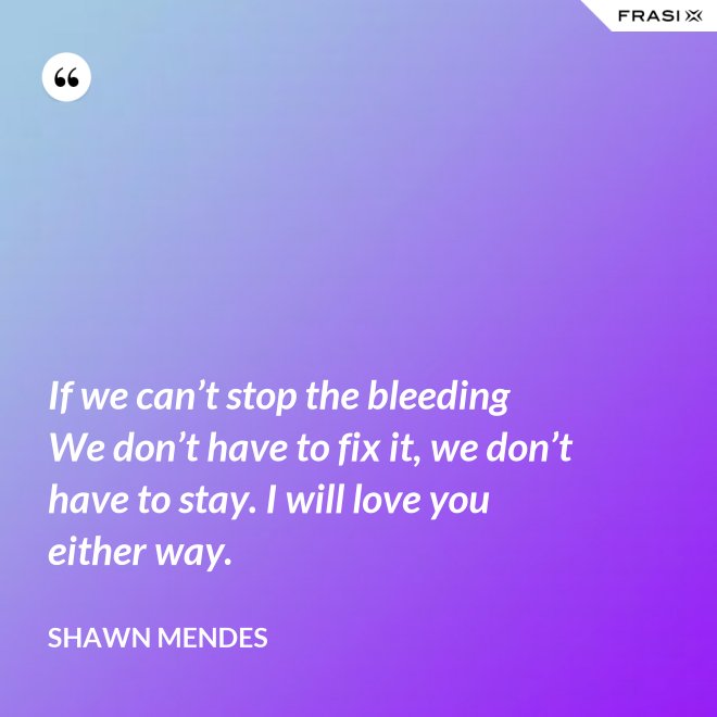 If we can’t stop the bleeding We don’t have to fix it, we don’t have to stay. I will love you either way. - Shawn Mendes