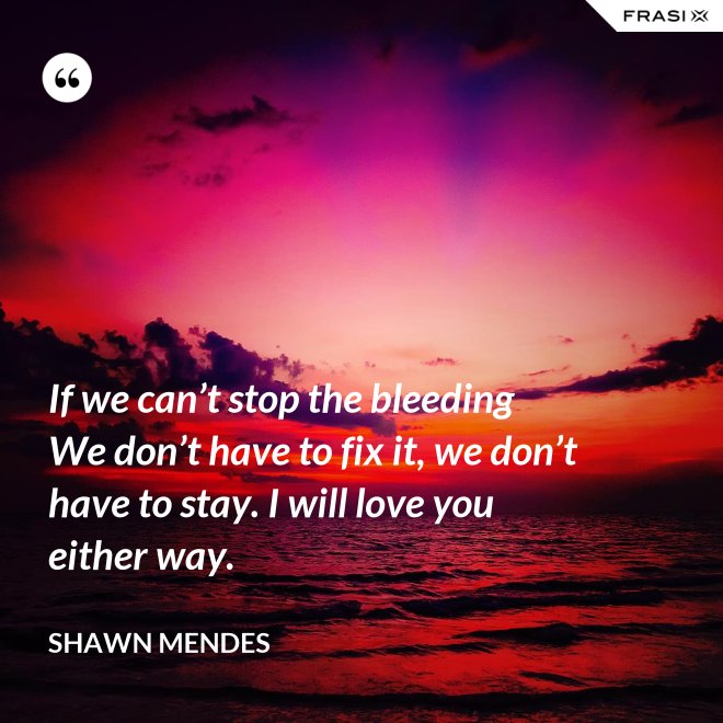 If we can’t stop the bleeding We don’t have to fix it, we don’t have to stay. I will love you either way. - Shawn Mendes