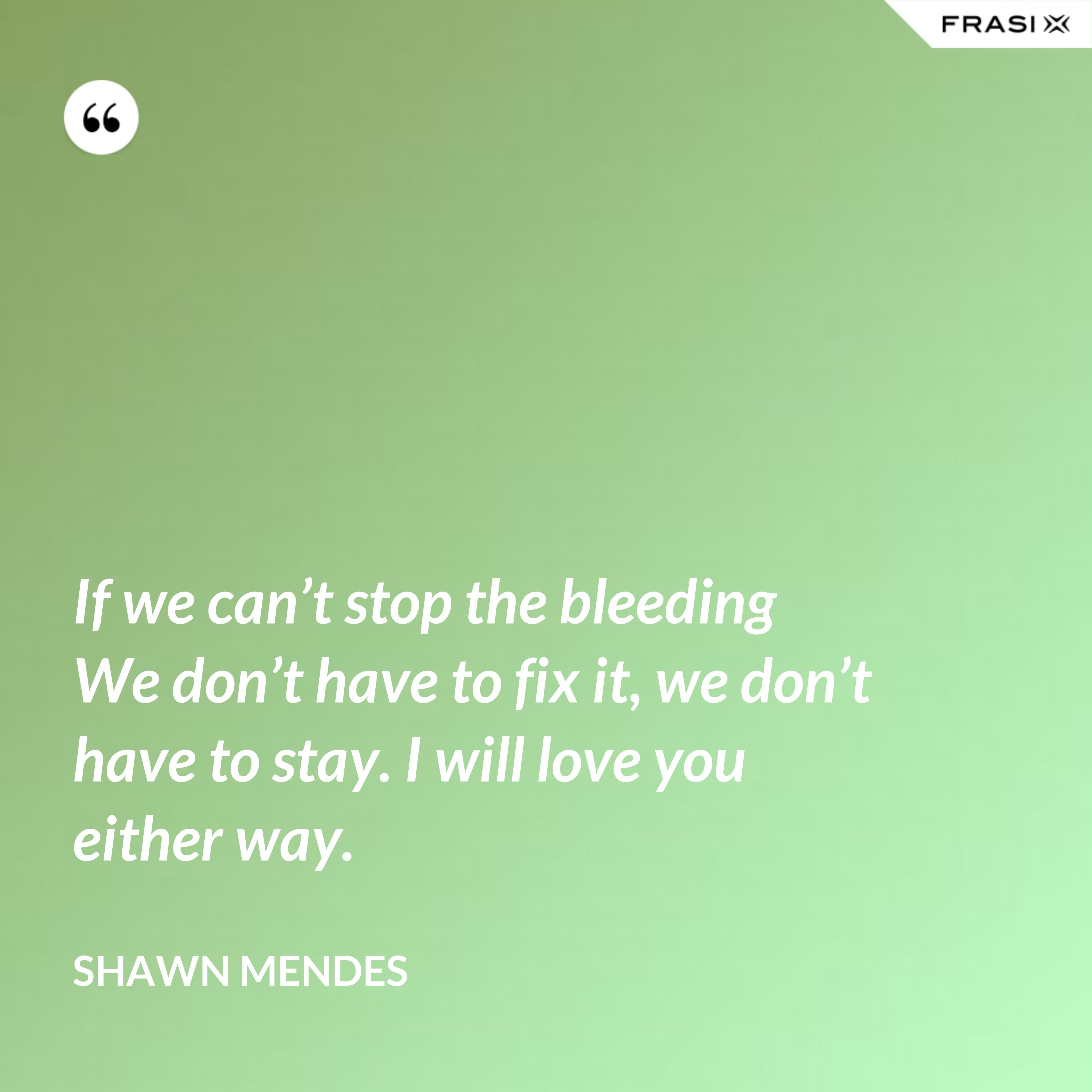 If we can’t stop the bleeding We don’t have to fix it, we don’t have to stay. I will love you either way. - Shawn Mendes