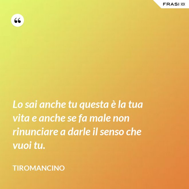 Lo sai anche tu questa è la tua vita e anche se fa male non rinunciare a darle il senso che vuoi tu. - Tiromancino