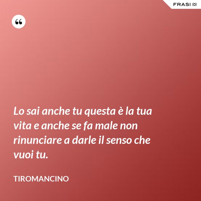 Lo sai anche tu questa è la tua vita e anche se fa male non rinunciare a darle il senso che vuoi tu. - Tiromancino