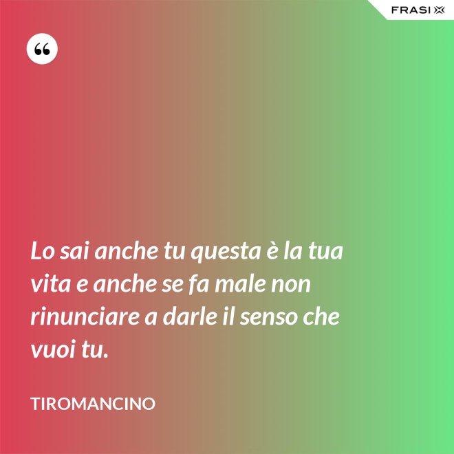 Lo sai anche tu questa è la tua vita e anche se fa male non rinunciare a darle il senso che vuoi tu. - Tiromancino