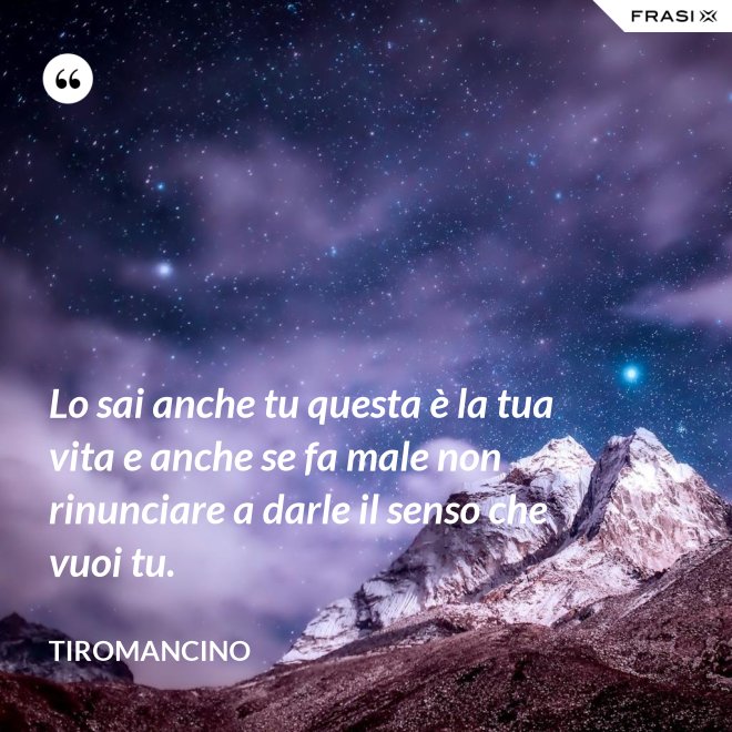 Lo sai anche tu questa è la tua vita e anche se fa male non rinunciare a darle il senso che vuoi tu. - Tiromancino