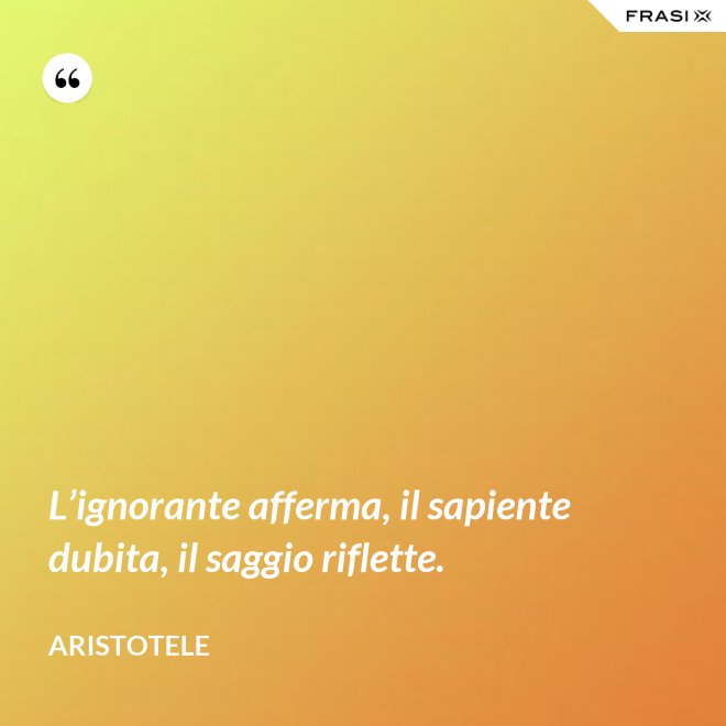 L’ignorante afferma, il sapiente dubita, il saggio riflette. - Aristotele