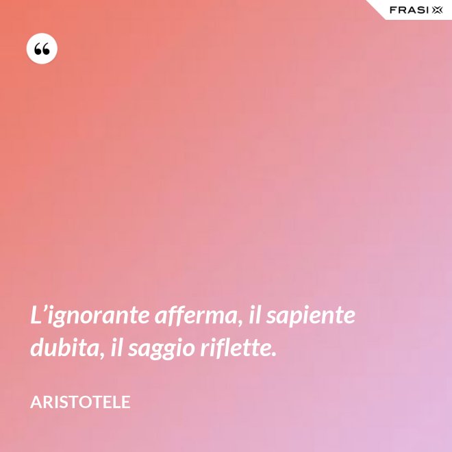 L’ignorante afferma, il sapiente dubita, il saggio riflette. - Aristotele