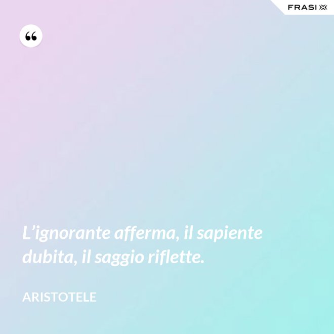 L’ignorante afferma, il sapiente dubita, il saggio riflette. - Aristotele