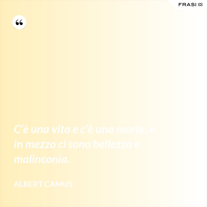C’è una vita e c’è una morte, e in mezzo ci sono bellezza e malinconia. - Albert Camus