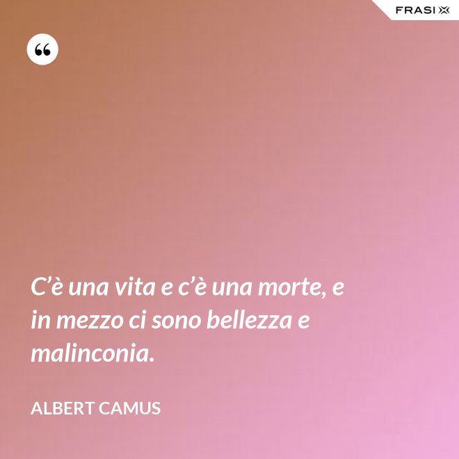 C’è una vita e c’è una morte, e in mezzo ci sono bellezza e malinconia. - Albert Camus