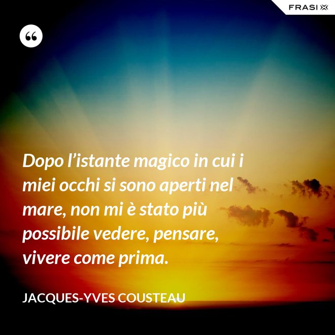 Dopo l’istante magico in cui i miei occhi si sono aperti nel mare, non mi è stato più possibile vedere, pensare, vivere come prima. - Jacques-Yves Cousteau