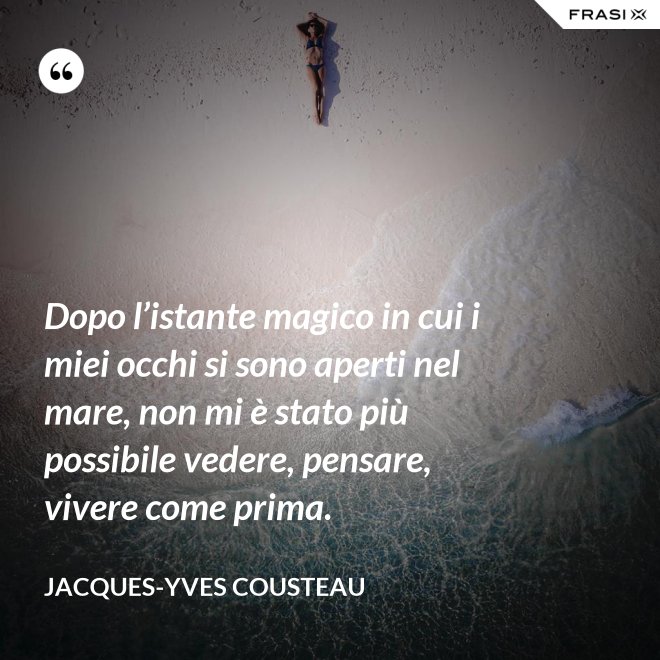 Dopo l’istante magico in cui i miei occhi si sono aperti nel mare, non mi è stato più possibile vedere, pensare, vivere come prima. - Jacques-Yves Cousteau